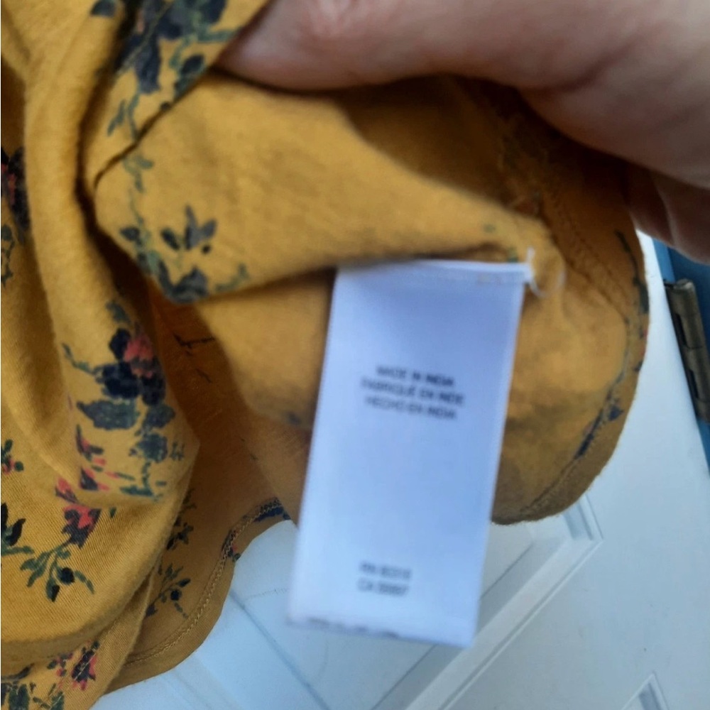 Lucky Brand Mustard yellow Floral Square-Neck Women’s peasant Top blouse tee XL - Picture 5 of 8